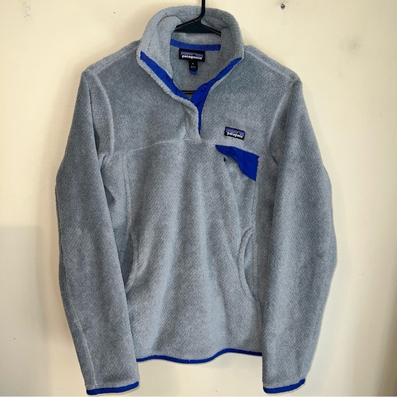 Patagonia Gray Fleece Pullover with Blue Accents women’s small - Picture 1 of 3